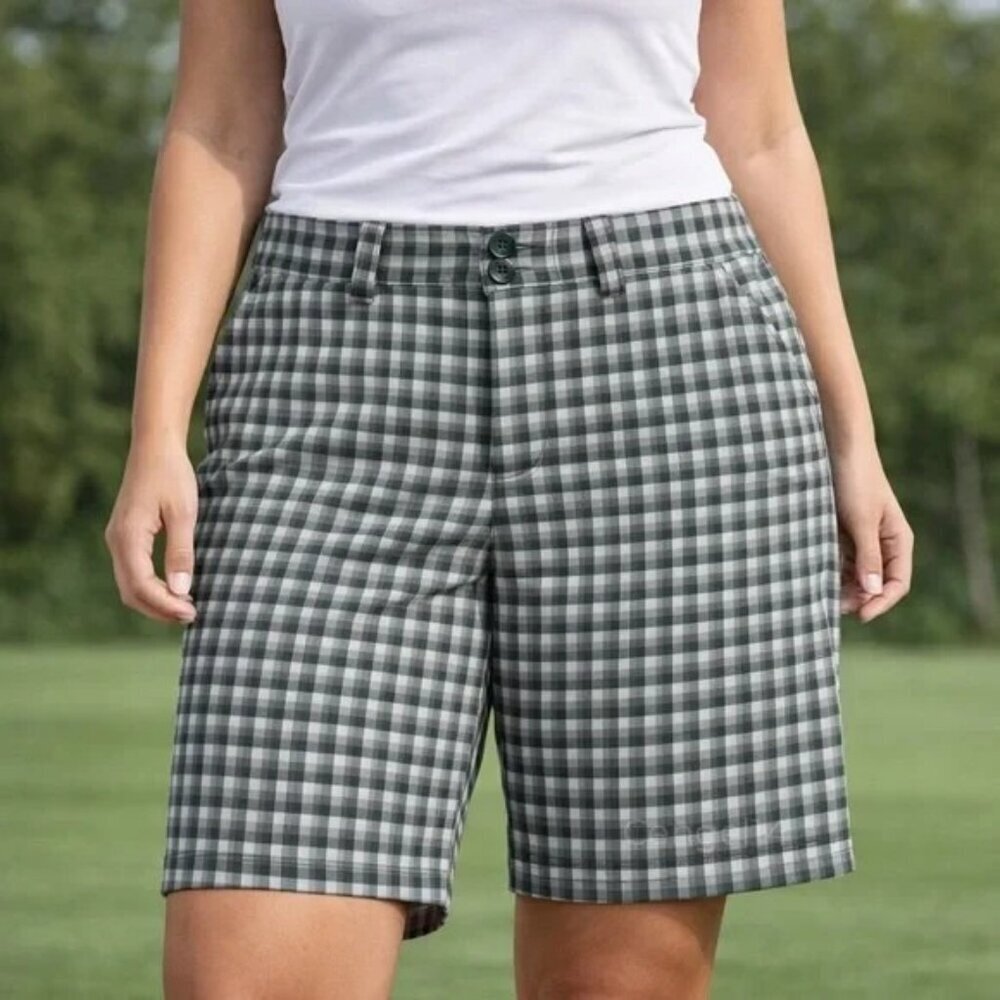 Nike Golf Dri-Fit Size 6 Stretch Shorts Women’s Plaid Green Tan & White‎ NWT